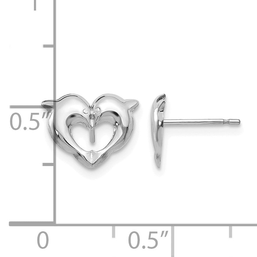 14k White Gold Madi K Heart Dolphins Childrens Post Earrings