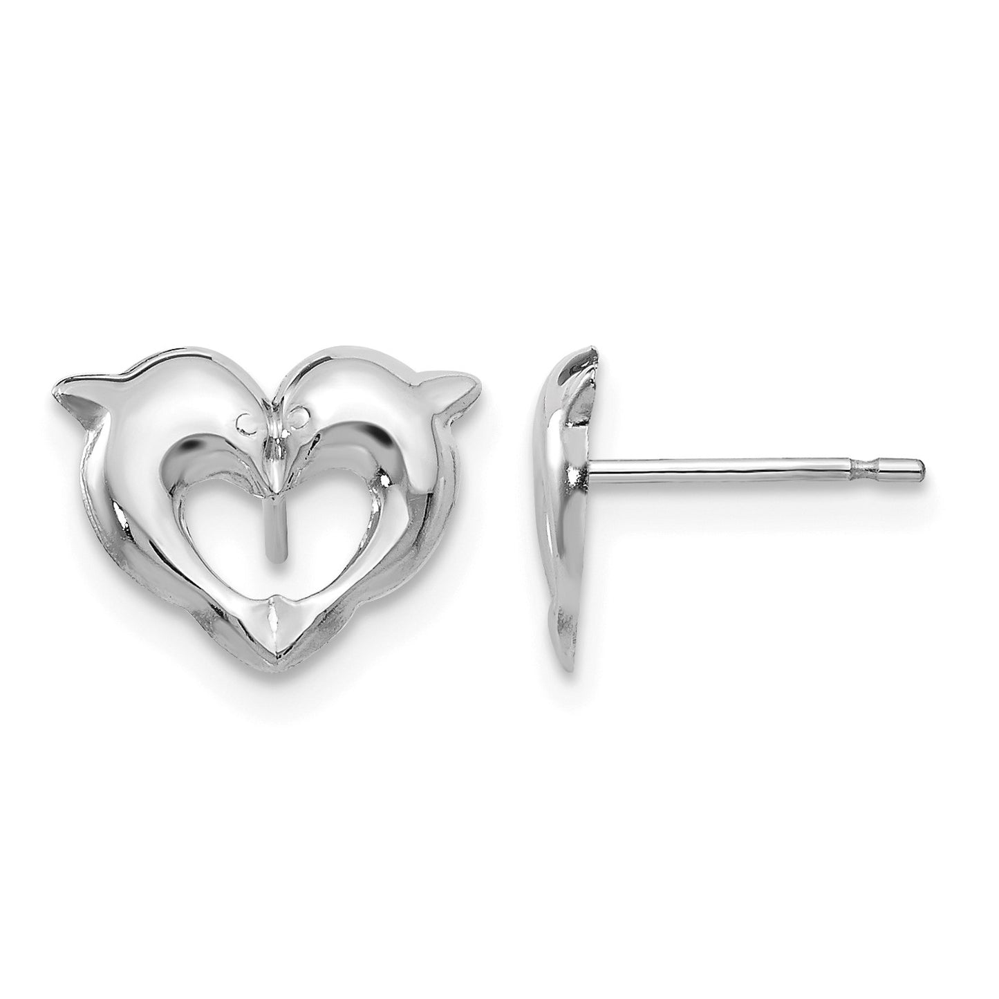 14k White Gold Madi K Heart Dolphins Childrens Post Earrings