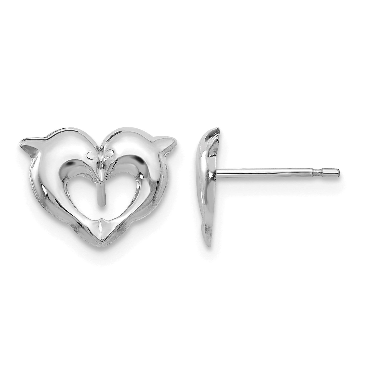 14k White Gold Madi K Heart Dolphins Childrens Post Earrings