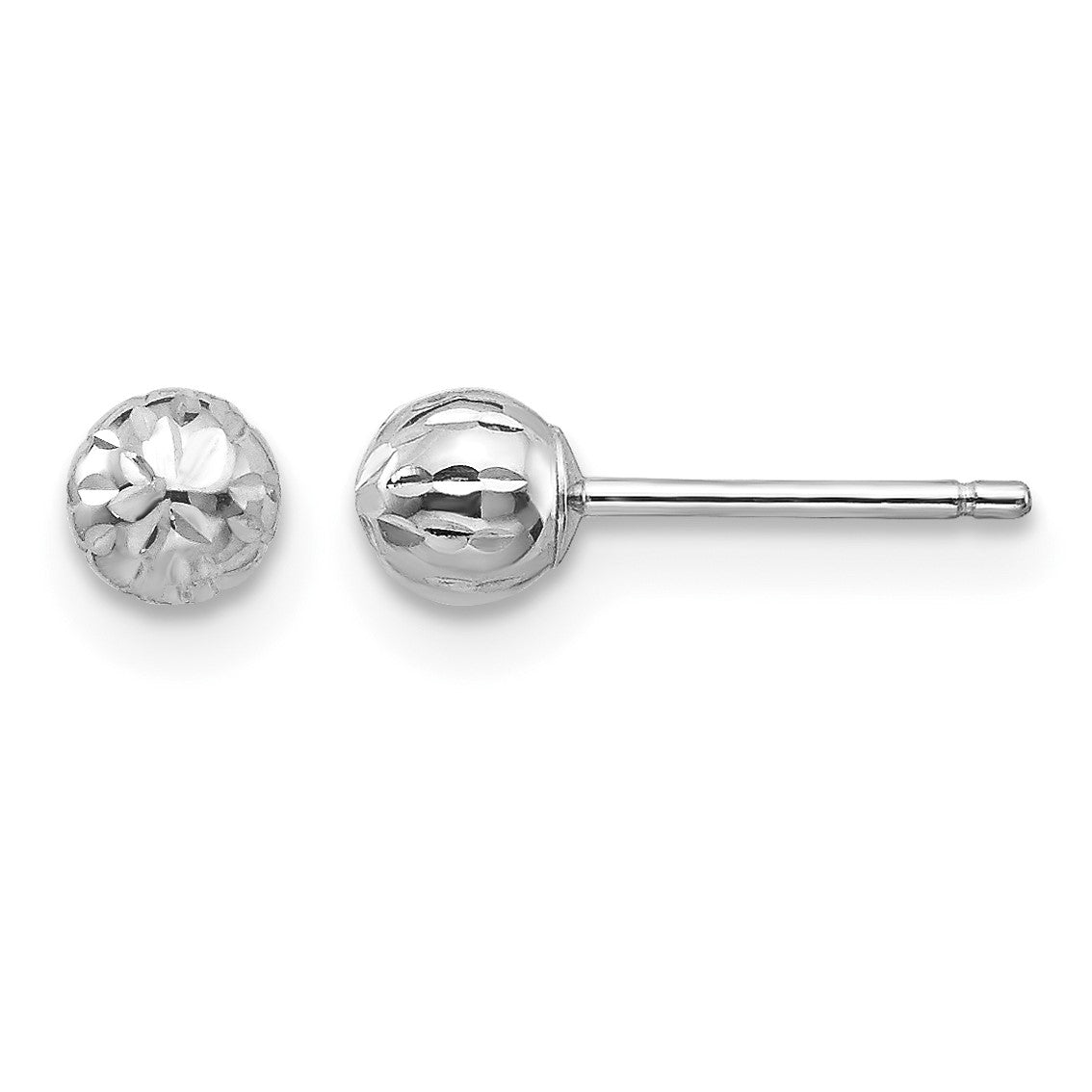 14K White Gold Madi K Diamond-Cut 4mm Ball Post Earrings