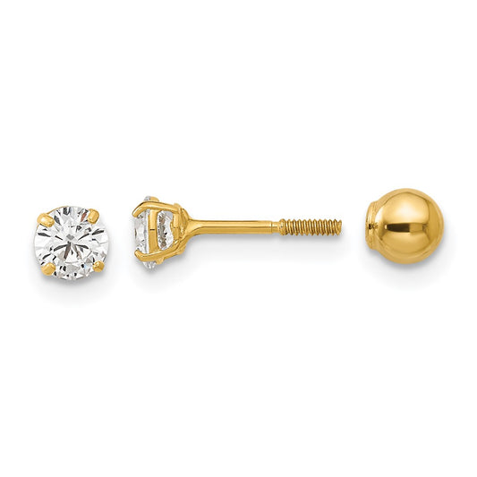 14k Madi K Polished Reversible Ball and CZ Earrings