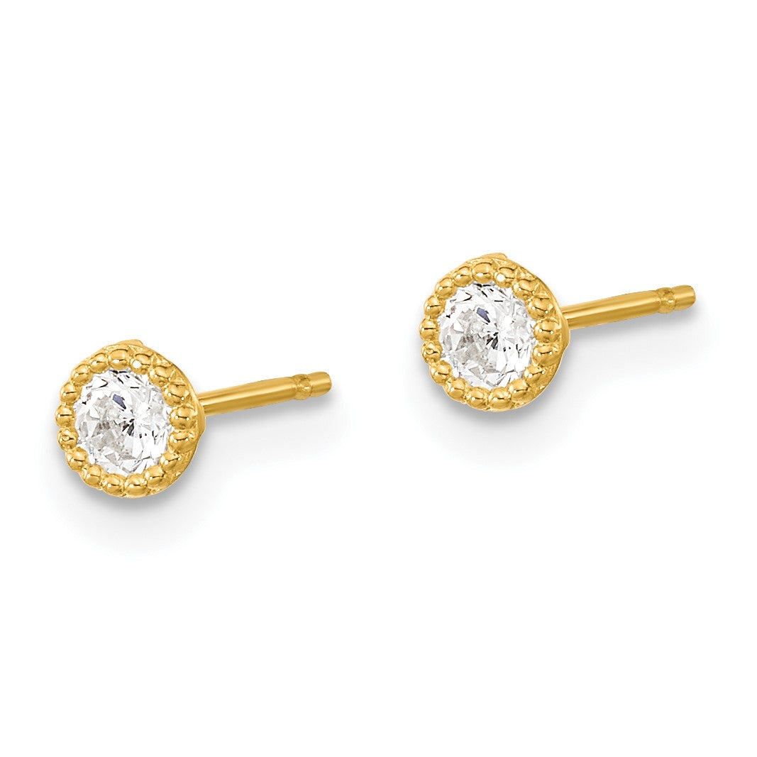 14k Madi K 4mm Round CZ Milgrain Bezel Post Earrings