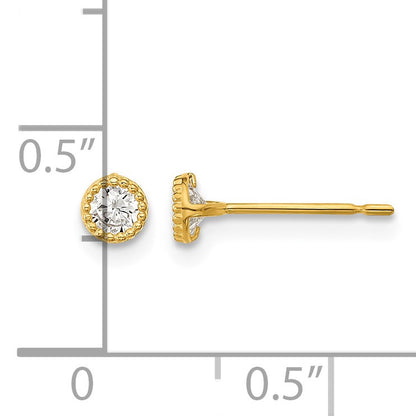 14k Madi K 4mm Round CZ Milgrain Bezel Post Earrings
