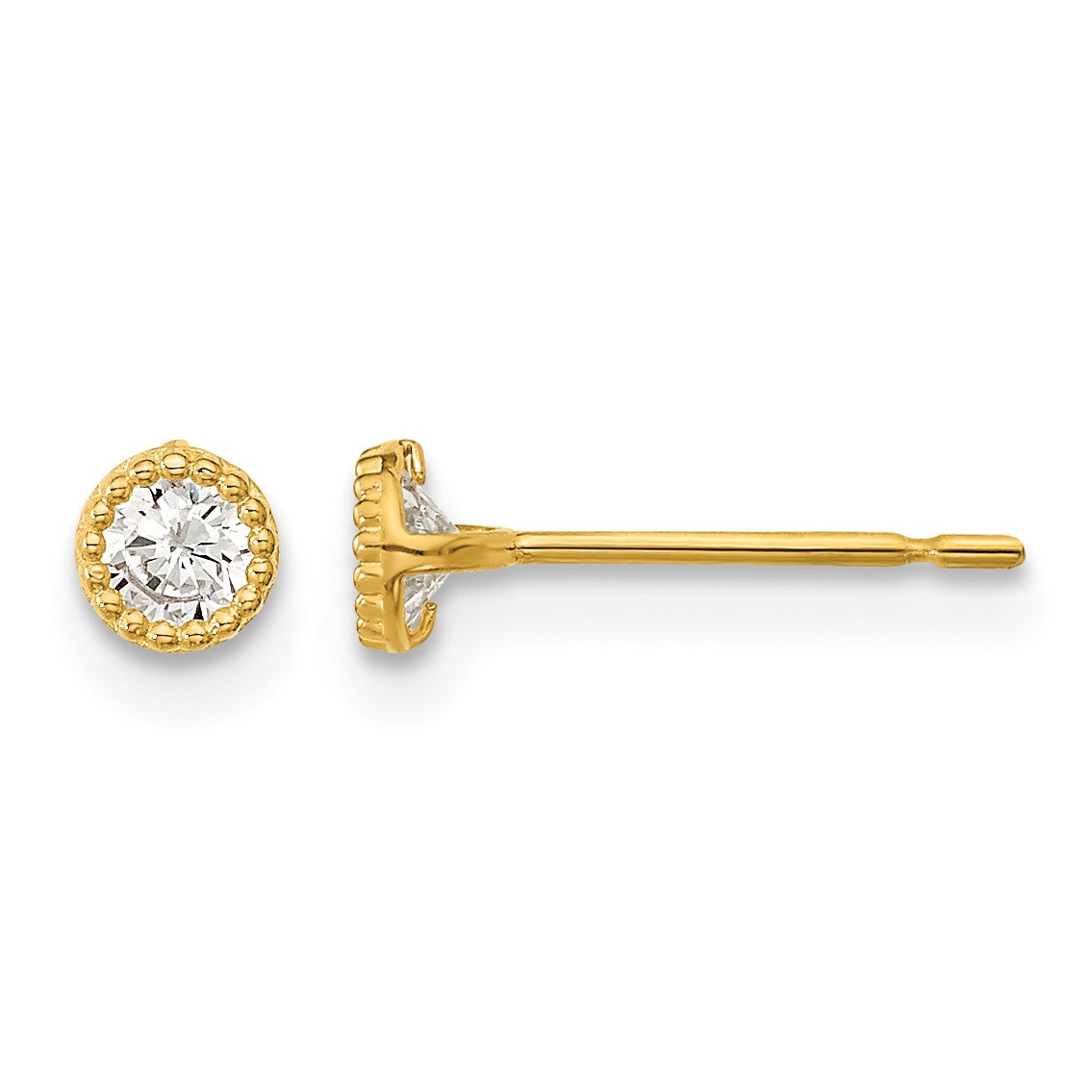 14k Madi K 4mm Round CZ Milgrain Bezel Post Earrings