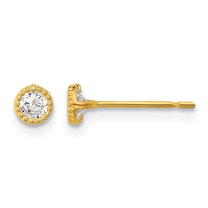 14k Madi K 4mm Round CZ Milgrain Bezel Post Earrings