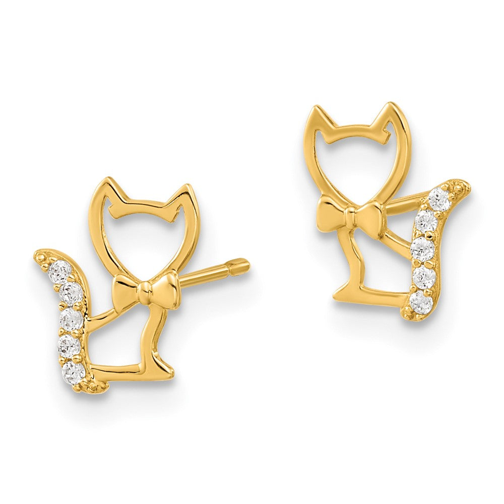 14k Madi K Childrens Kitten w/CZ Tail Post Earrings