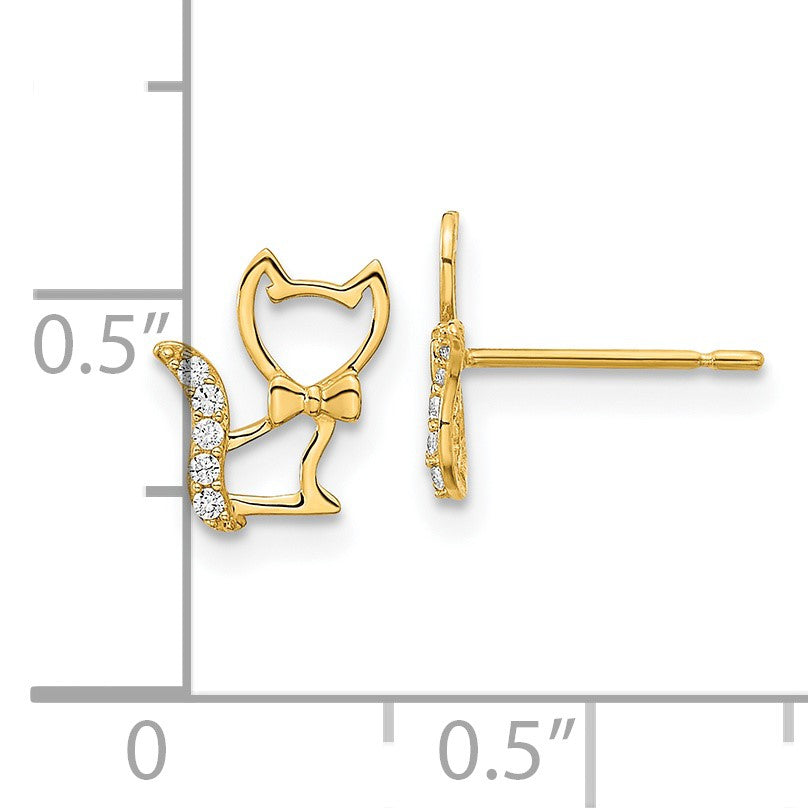 14k Madi K Kitten with CZ Tail Childrens Post Earrings