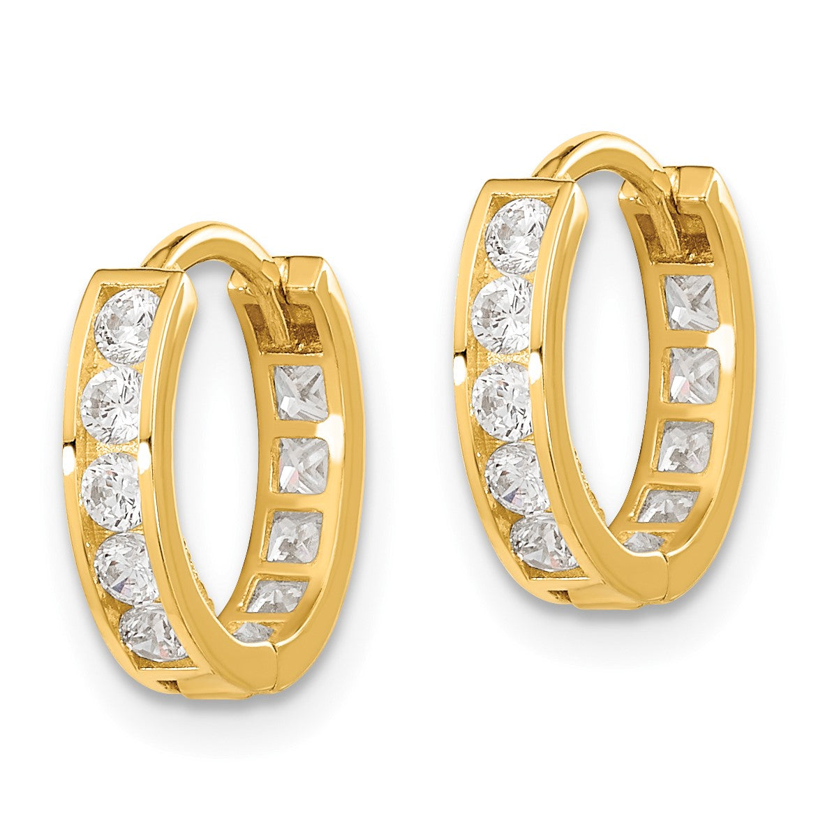 14k Madi K Round/Square CZ Reversible 2.5x12mm Hinged Hoop Earrings