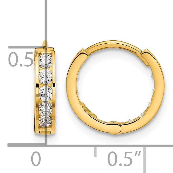 14k Madi K Round/Square CZ Reversible 2.5x12mm Hinged Hoop Earrings