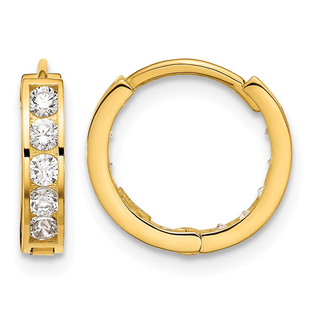 14k Madi K Round/Square CZ Reversible 2.5x12mm Hinged Hoop Earrings