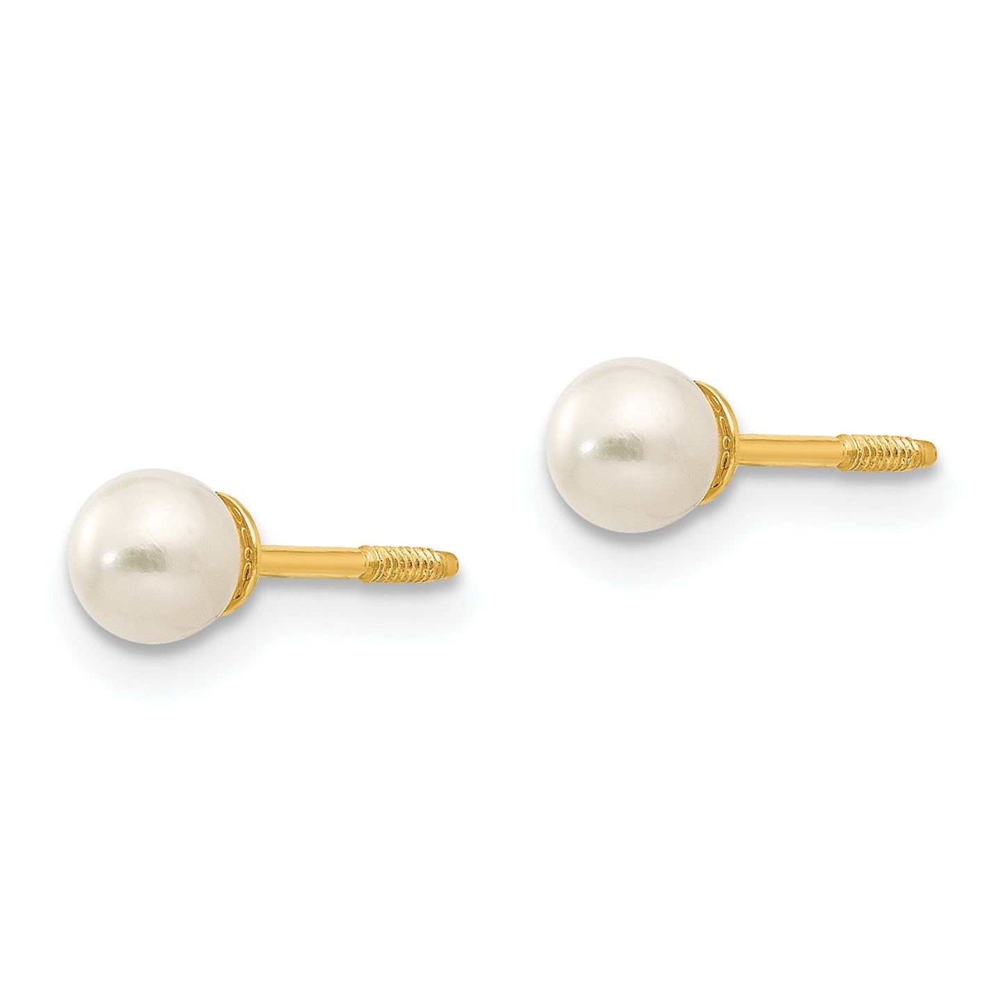 14k Madi K Reversible 3-4mm White Round Freshwater Cultured Pearl and Bead Screwback Post Earrings
