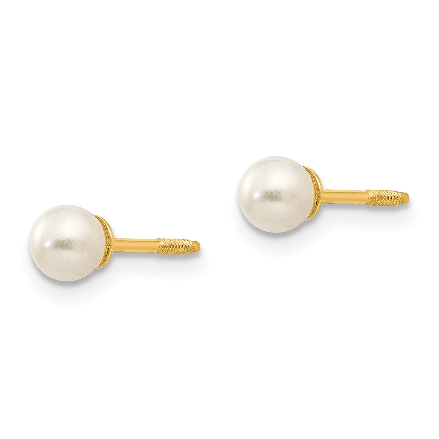 14k Madi K Reversible 3-4mm White Round Freshwater Cultured Pearl and Bead Screwback Post Earrings