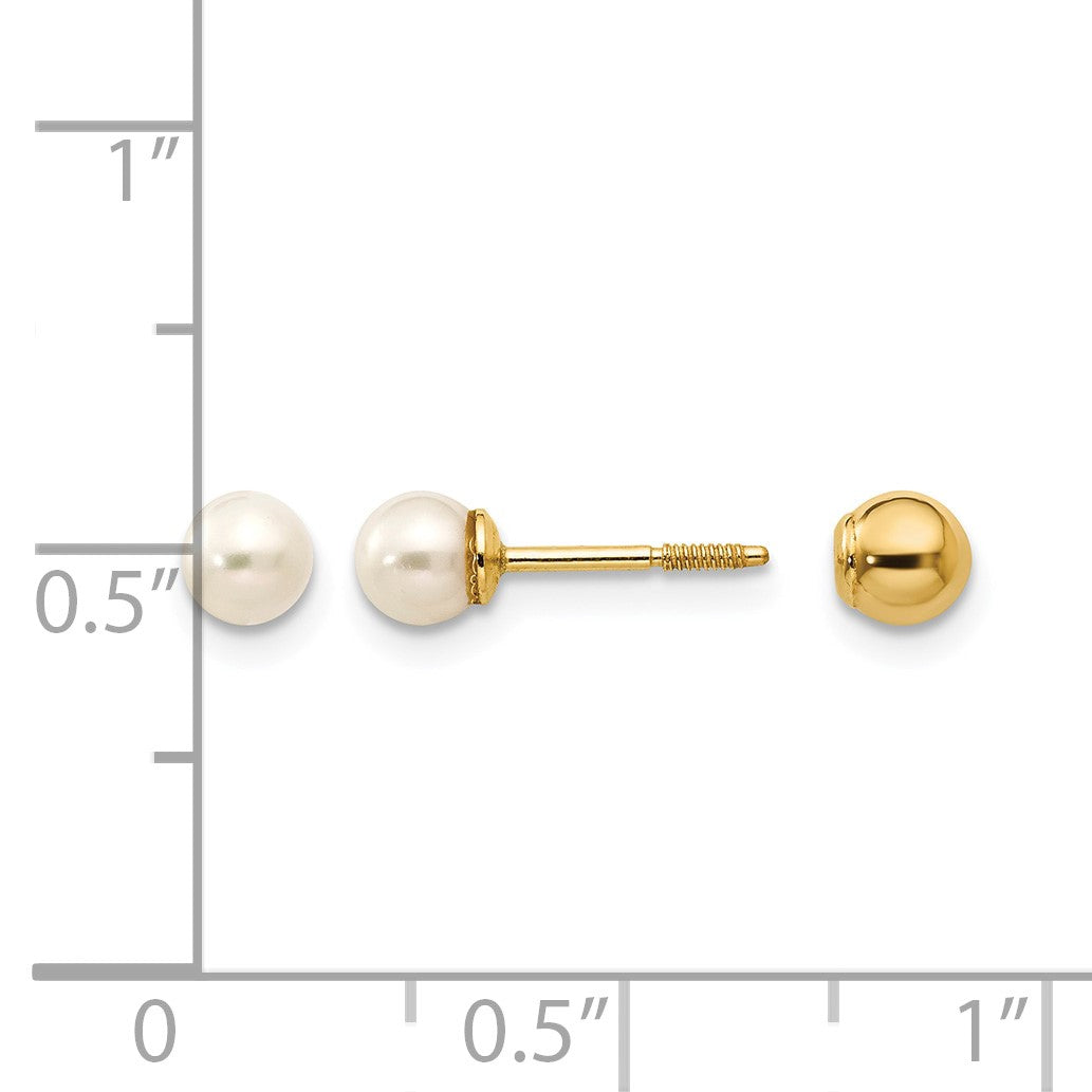 14k Madi K Reversible 3-4mm White Round Freshwater Cultured Pearl and Bead Screwback Post Earrings