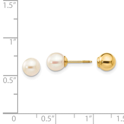 14k Madi K Reversible 5-6mm White Round Freshwater Cultured Pearl and Bead Screwback Post Earrings