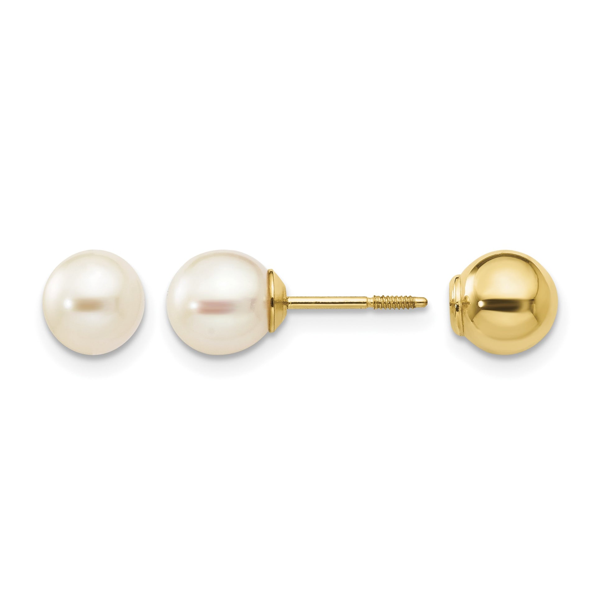 14k Madi K Reversible 5-6mm White Round Freshwater Cultured Pearl and Bead Screwback Post Earrings