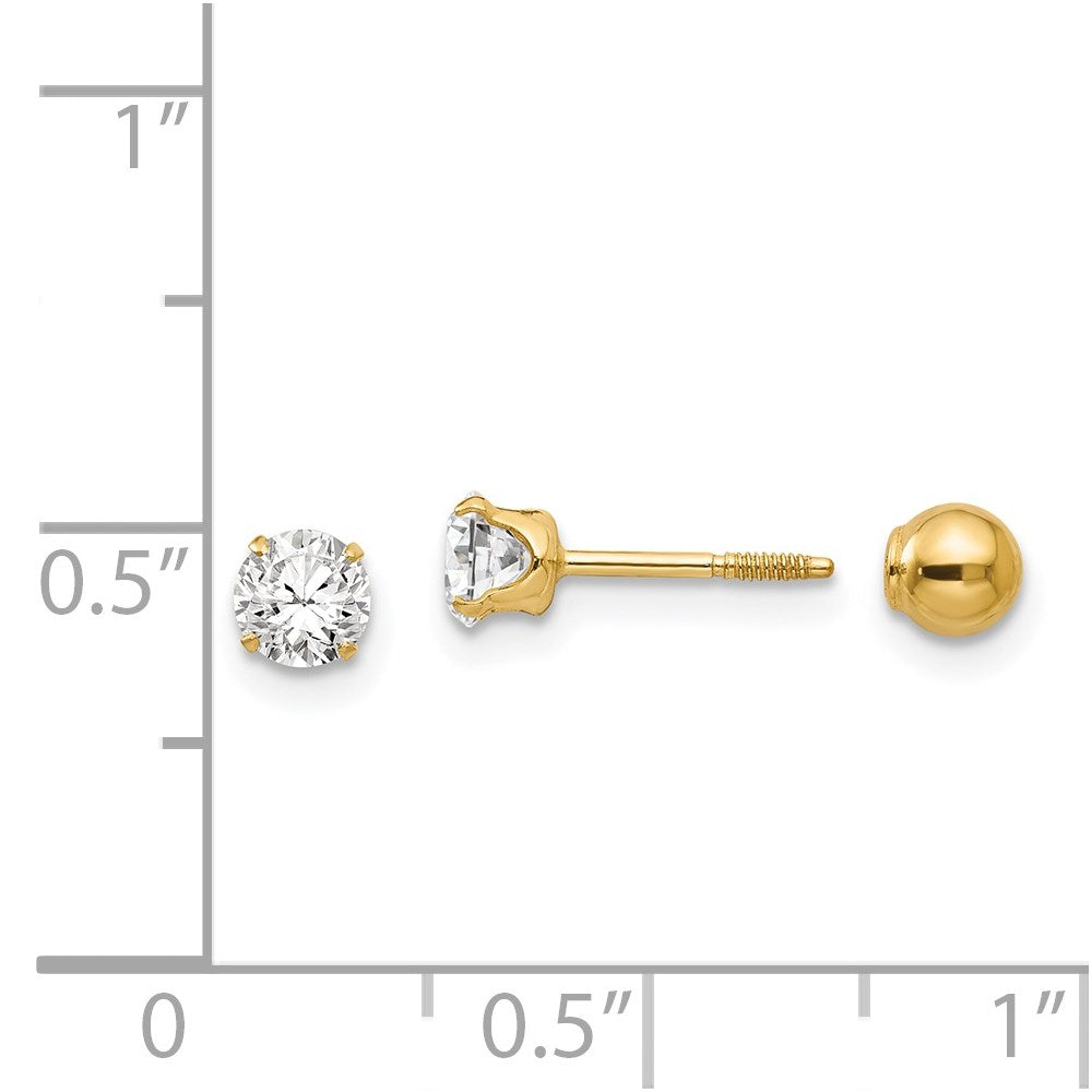 14k Madi K Polished Reversible CZ & 4mm Ball Earrings