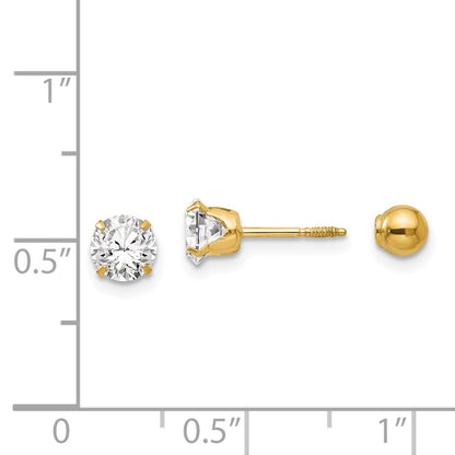 14k Madi K Polished Reversible 5mm CZ & Ball Earrings