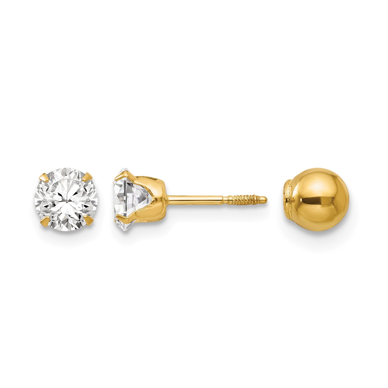 14k Madi K Polished Reversible 5mm CZ and Ball Post Screwback Earrings