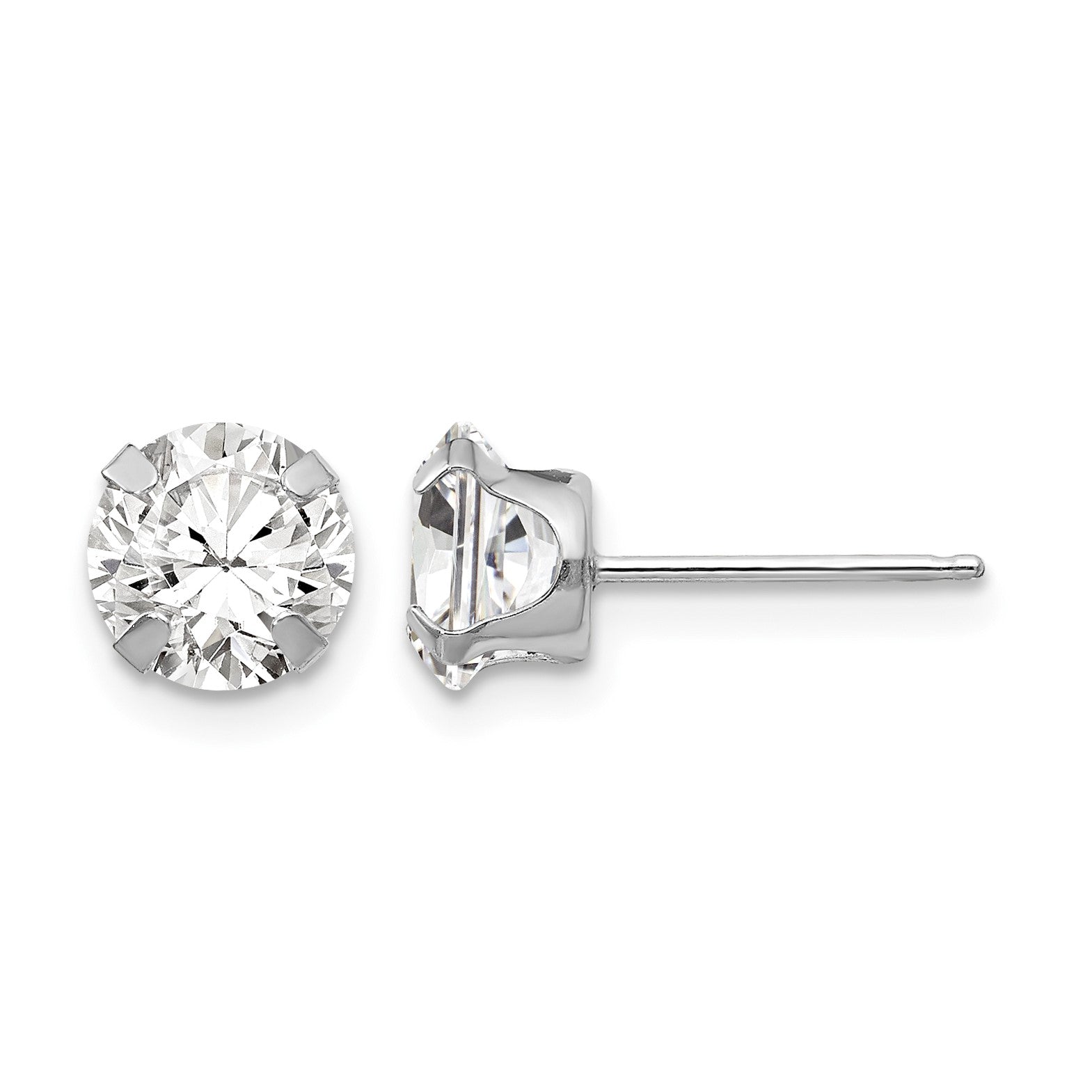 14k White Gold Madi K 6.5mm Round CZ Post Earrings