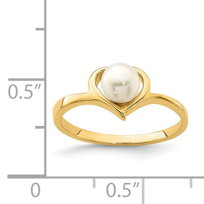 14K Madi K 4-5mm White Button Freshwater Cultured Pearl Heart Size 4 Baby / Childrens Ring