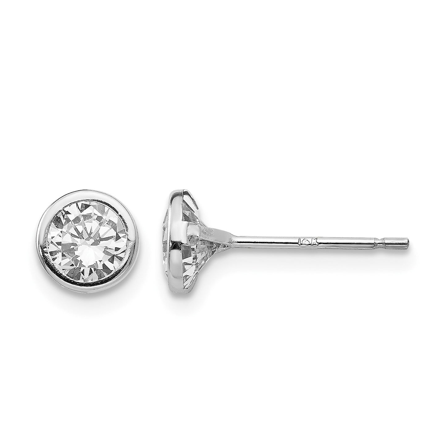 14k White Gold Madi K 5mm Bezel-Set Round CZ Post Earrings