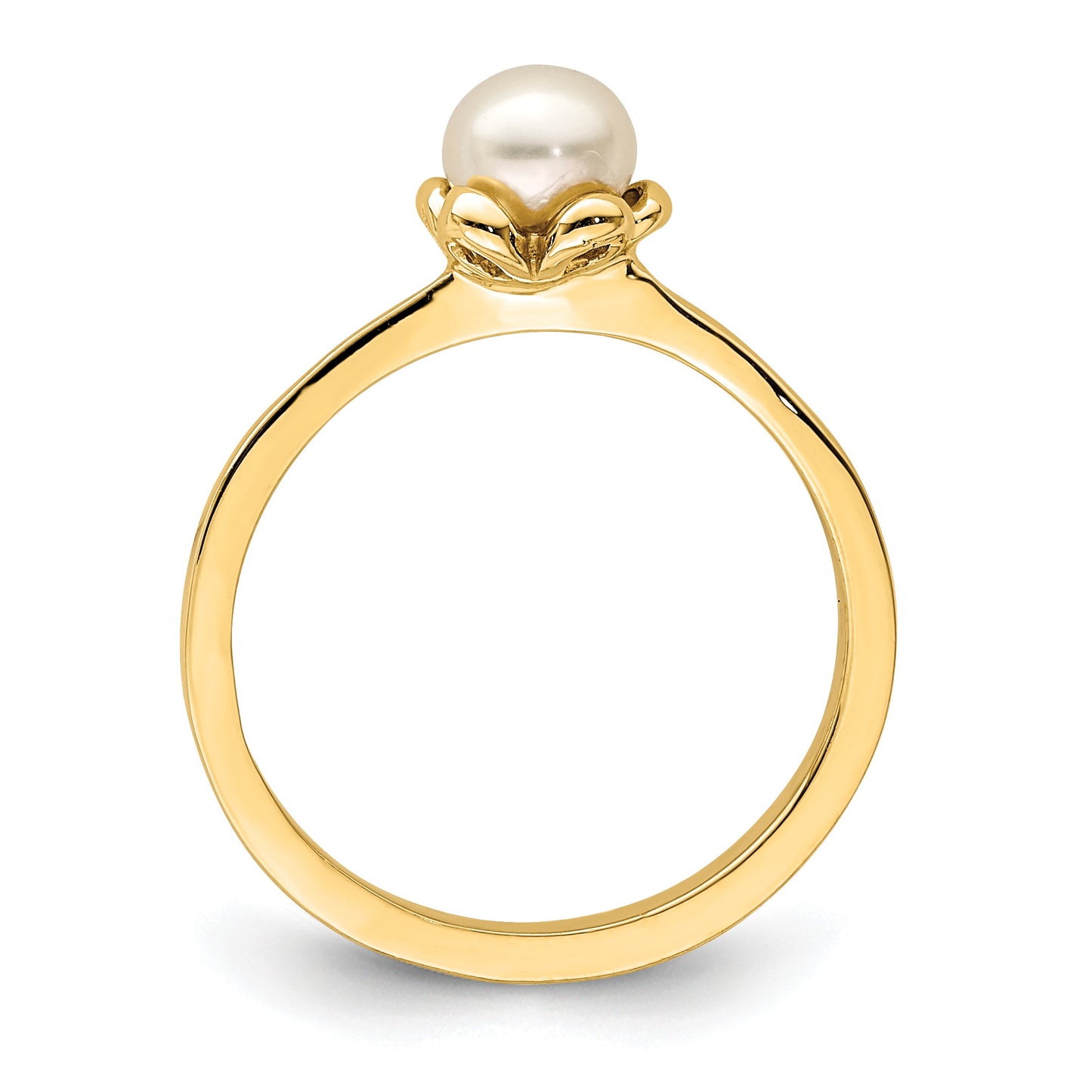 14K Madi K 4-5mm White Button Freshwater Cultured Pearl Flower Size 4 Baby / Childrens Ring