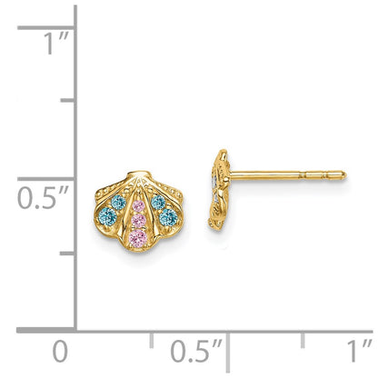 14k Madi K Blue & Pink CZ Seashell Post Earrings