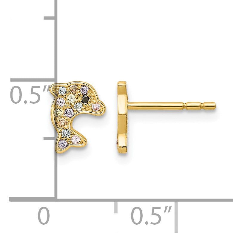 14k Madi K Multi-colored CZ Dolphin Childrens Post Earrings