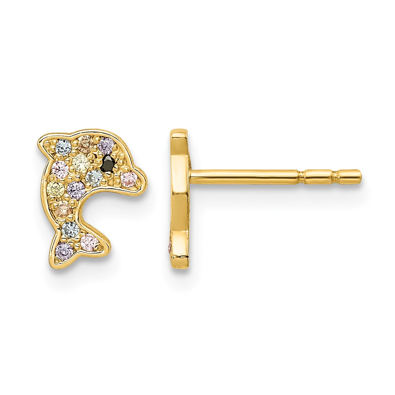 14k Madi K Multi-colored CZ Dolphin Childrens Post Earrings