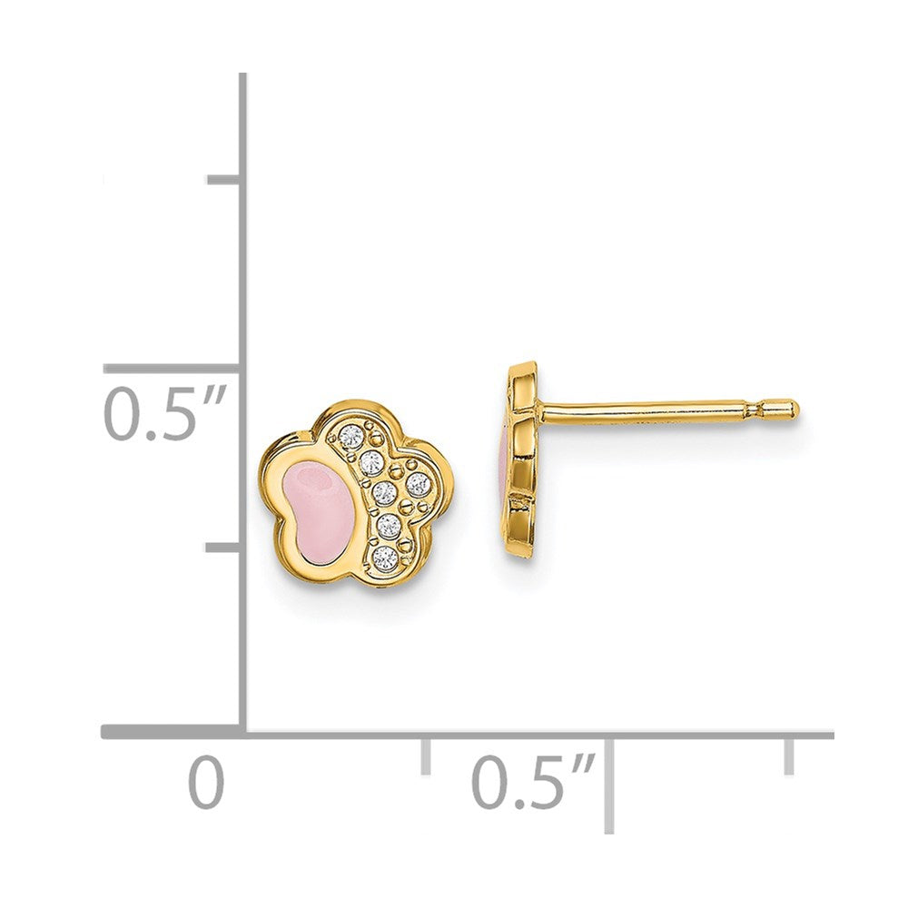 14k Madi K CZ Pink Enamel Paw Post Earrings