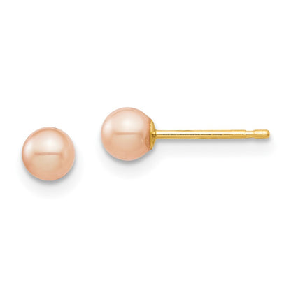 14k Madi K 3-4mm Pink Round Freshwater Cultured Pearl Stud Post Earrings with Silicone Backs