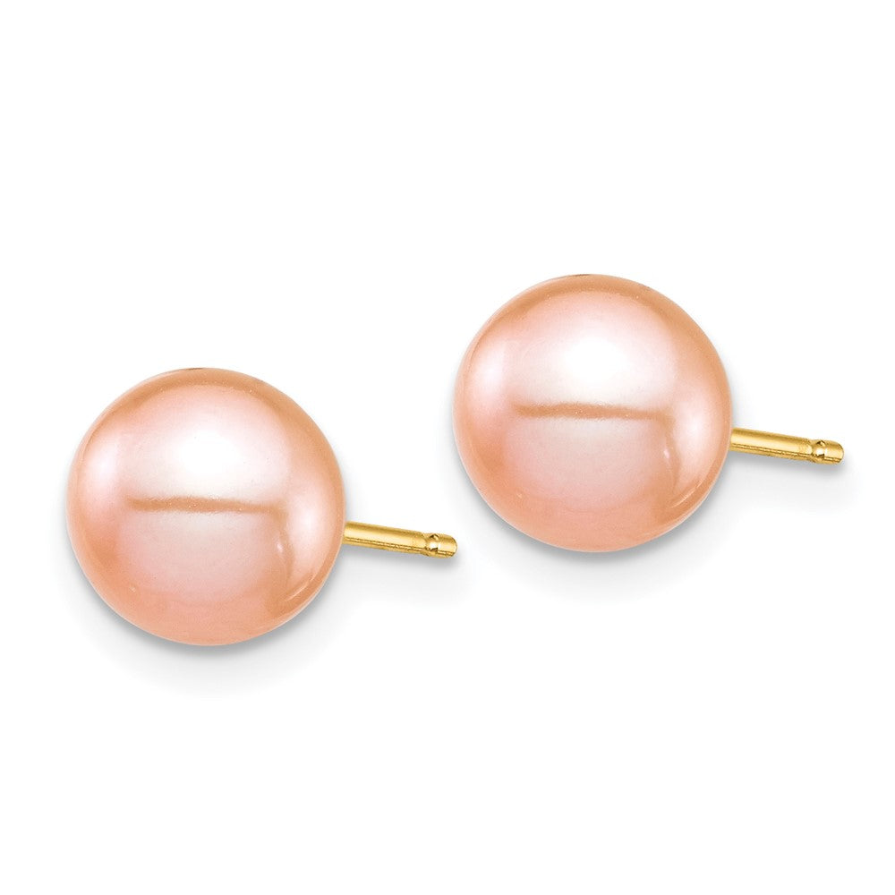 14k Madi K 7-8mm Pink Round Freshwater Cultured Pearl Stud Post Earrings with Silicone Backs