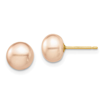 14k Madi K 7-8mm Pink Button Freshwater Cultured Pearl Stud Post Earrings with Silicone Backs