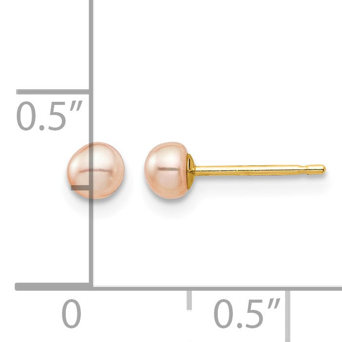 14k Madi K 3-4mm Pink Button Freshwater Cultured Pearl Stud Post Earrings with Silicone Backs