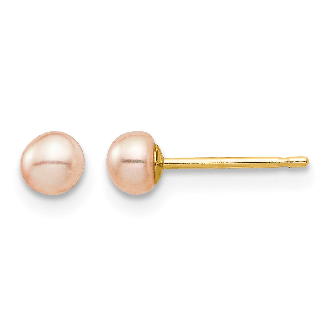 14k Madi K 3-4mm Pink Button Freshwater Cultured Pearl Stud Post Earrings with Silicone Backs