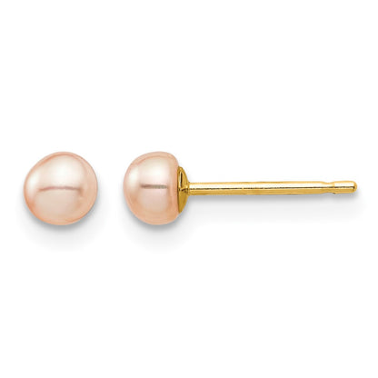 14k Madi K 3-4mm Pink Button Freshwater Cultured Pearl Stud Post Earrings with Silicone Backs