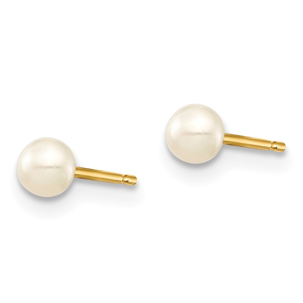 14k Madi K 3-4mm White Button Freshwater Cultured Pearl Stud Post Earrings with Silicone Backs