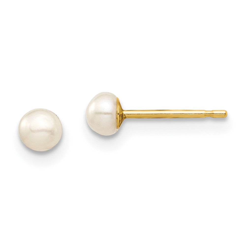 14k Madi K 3-4mm White Button Freshwater Cultured Pearl Stud Post Earrings with Silicone Backs