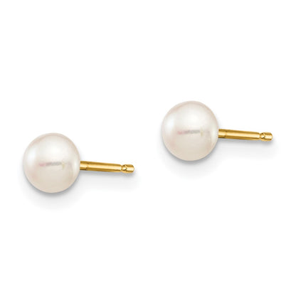 14k Madi K 4-5mm White Button Freshwater Cultured Pearl Stud Post Earrings with Silicone Backs