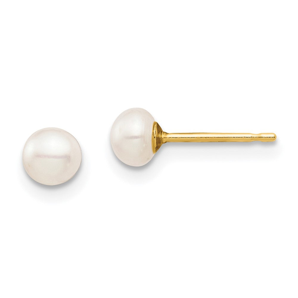 14k Madi K 4-5mm White Button Freshwater Cultured Pearl Stud Post Earrings with Silicone Backs