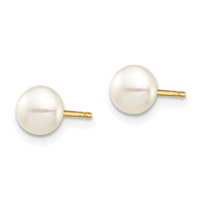 14k Madi K 5-6mm White Button Freshwater Cultured Pearl Stud Post Earrings with Silicone Backs