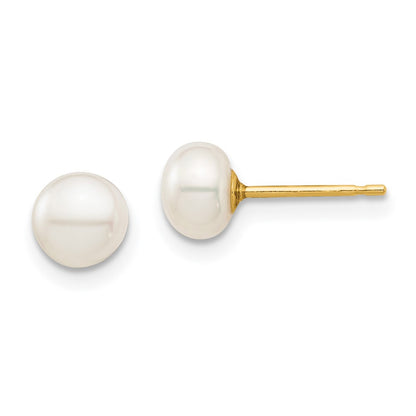 14k Madi K 5-6mm White Button Freshwater Cultured Pearl Stud Post Earrings with Silicone Backs