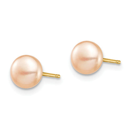 14k Madi K 6-7mm Pink Button Freshwater Cultured Pearl Stud Post Earrings with Silicone Backs