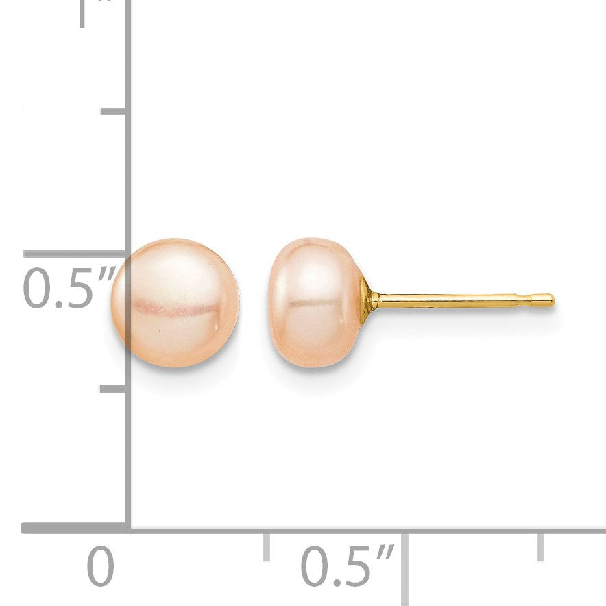 14k Madi K 6-7mm Pink Button Freshwater Cultured Pearl Stud Post Earrings with Silicone Backs