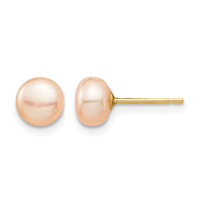 14k Madi K 6-7mm Pink Button Freshwater Cultured Pearl Stud Post Earrings with Silicone Backs