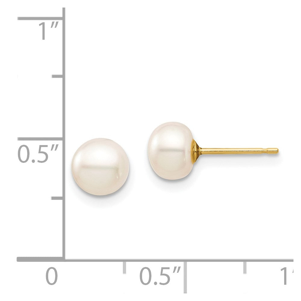 14k Madi K 6-7mm White Button Freshwater Cultured Pearl Stud Post Earrings with Silicone Backs