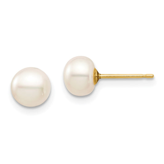 14k Madi K 6-7mm White Button Freshwater Cultured Pearl Stud Post Earrings with Silicone Backs