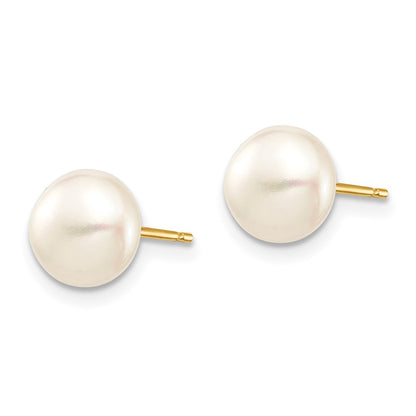 14k Madi K 7-8mm White Button Freshwater Cultured Pearl Stud Post Earrings with Silicone Backs