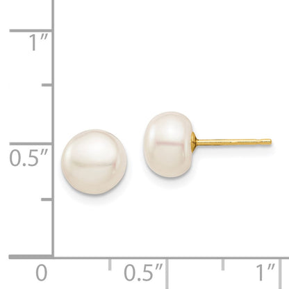 14k Madi K 7-8mm White Button Freshwater Cultured Pearl Stud Post Earrings with Silicone Backs