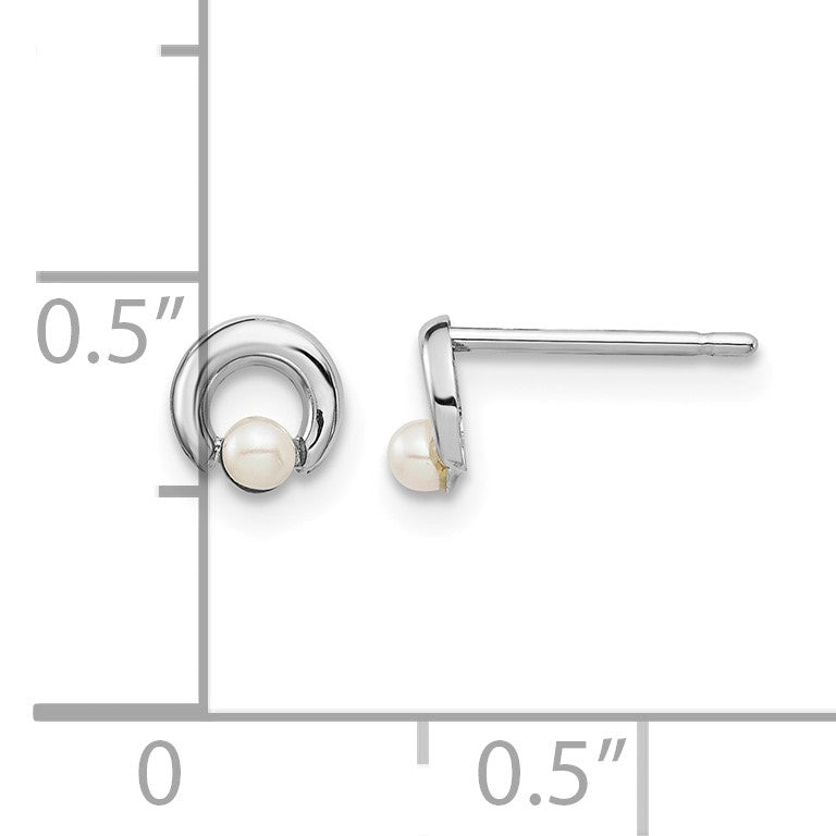 14k White Gold Madi K White Button Freshwater Cultured Pearl Circle Post Earrings